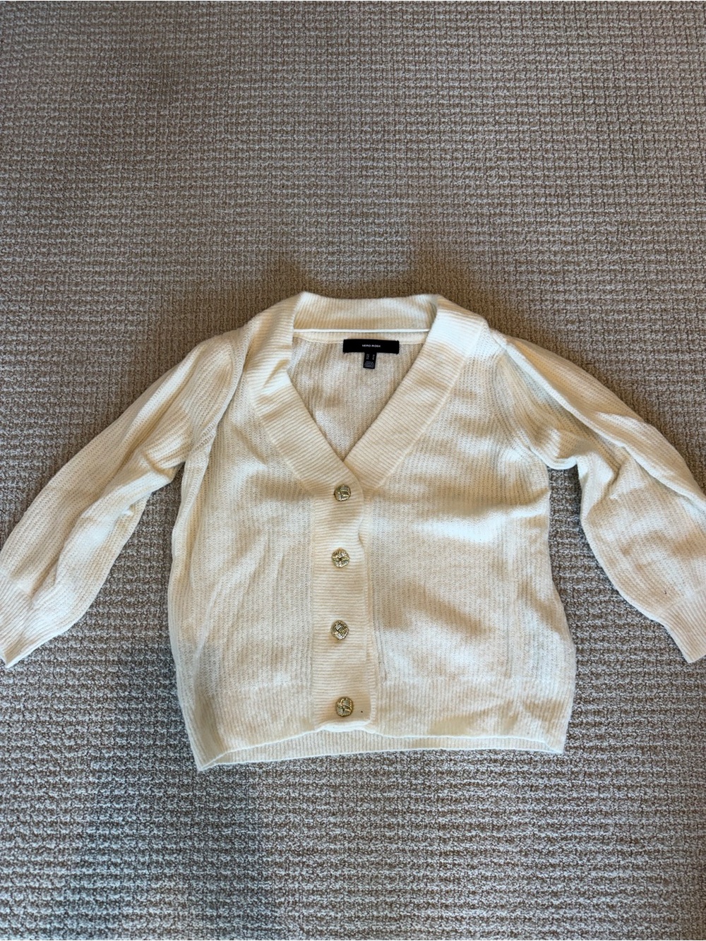 Vero Moda Cream V-Neck Button Down Cardigan with 3/4 Sleeves in M